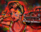 ROCKABILLY GIRL mit ChevroletPOPART - 90/70cm